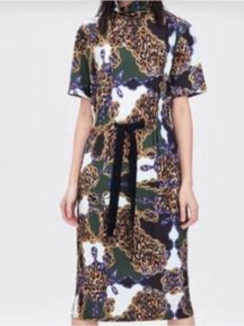 Zara Green/Black/White Leopard-Print Short-Sleeve Midi Dress NWT Medium - Picture 2 of 11